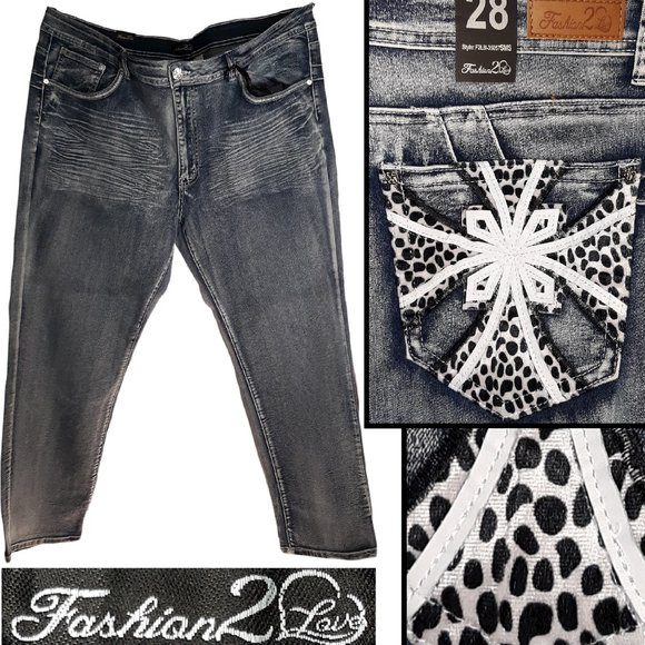 Stretch skinny jeans w/embellished pockets - Picture 1 of 12